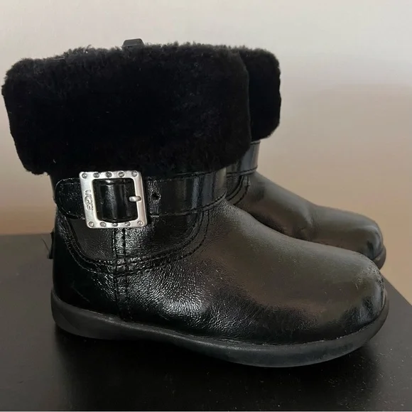 UGG Kids Shiny Black Boots - Picture 2 of 5